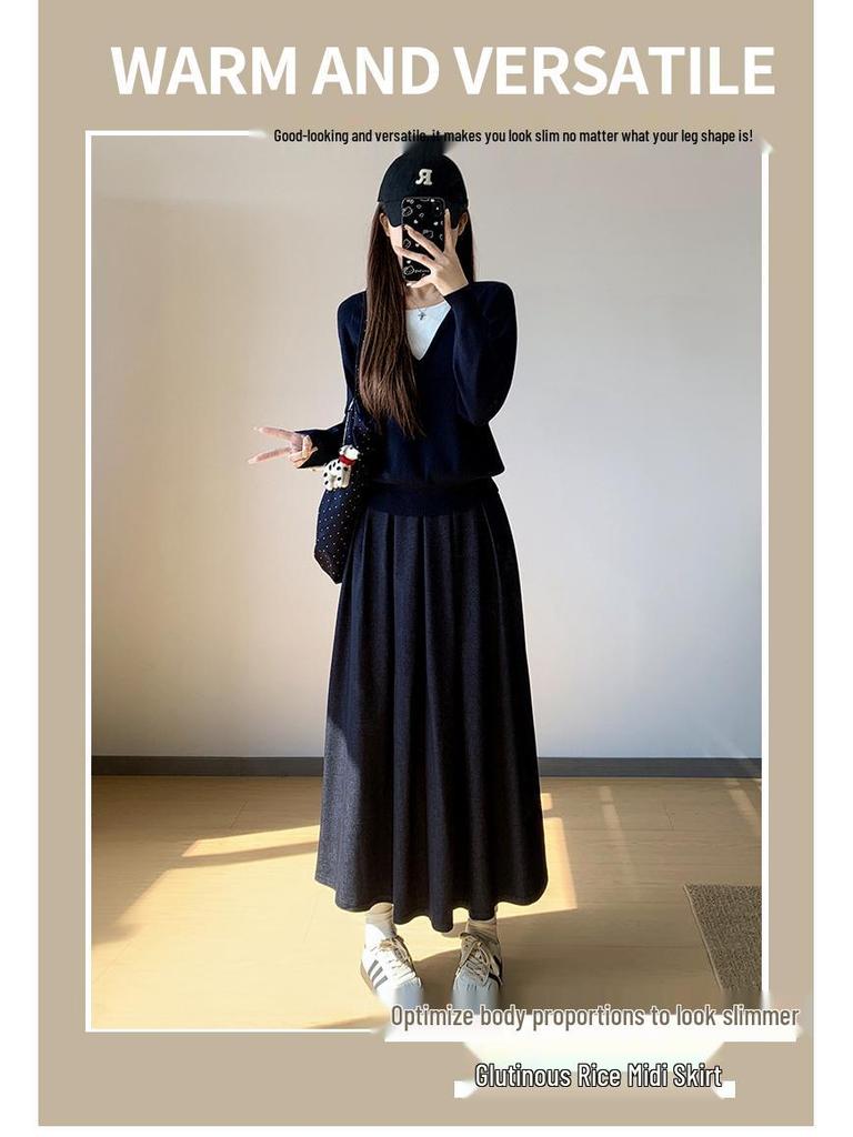 Womens' High Waist A-line Long Skirt, Autumn/Winter 2025