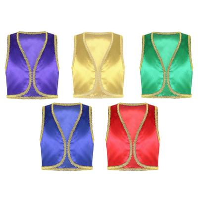 Boys Arabian Prince Costume Open Front Golden Trimmings Vest Halloween Cosplay Fancy Dress Up Fairytale Cosplay