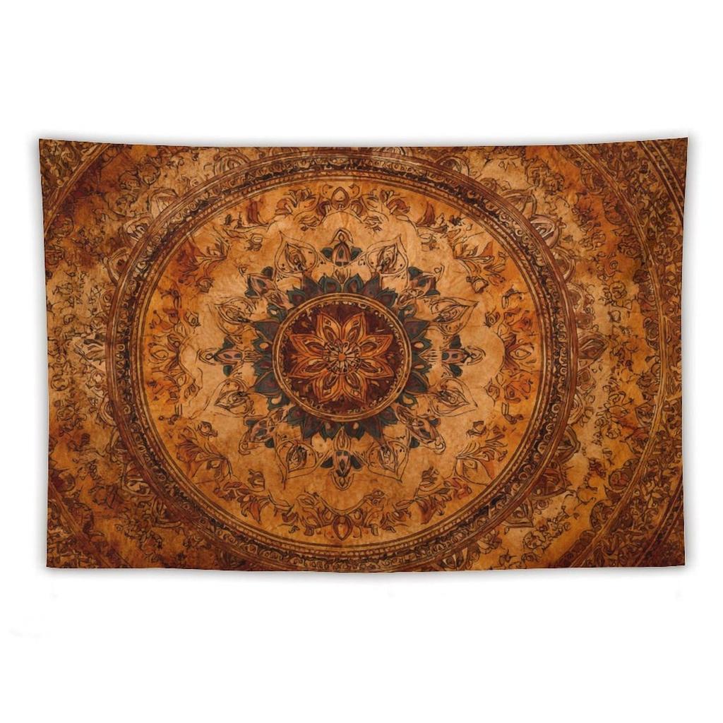 VIKAMA Bohemian Mandala Tapestry Terracotta Brown Vintage Floral Print Bedroom Living Room Dorm Room Home Decor