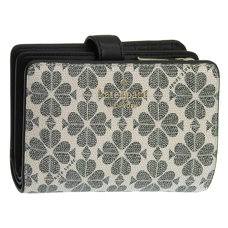 

[Kate Spade] wallet ladies bifold folding wallet compact outlet brand black spade flower coated canvas Medium compact bifold wallet SPADE FLOWER KG488