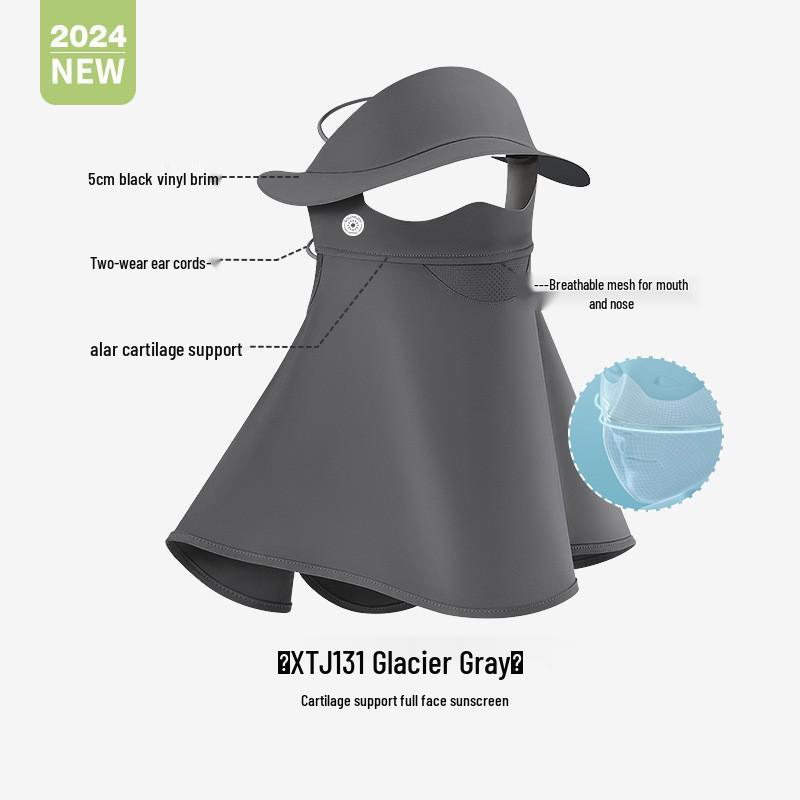 Women's Full Face Black Sunscreen Mask - Anti-Smudge, Three-Dimensional Ice Silk with Glue Brim