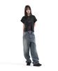 SLOW RECORD HOUSE Logo Waffle Crop T-Shirt_Camo (Charcoal)