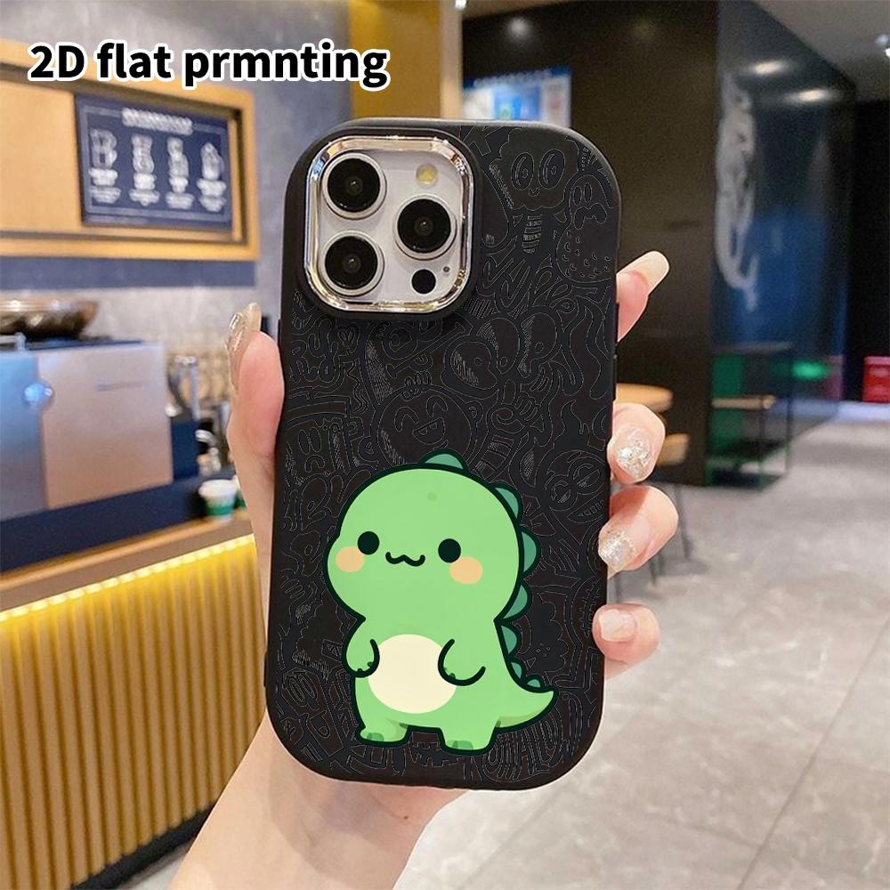 Phone Case: 2D Flat Design Suitable for iPhone 18 17 16 15 14 13 Pro Protective Case, Couple Style, Green Little Dinosaur, Christmas and Halloween Gif