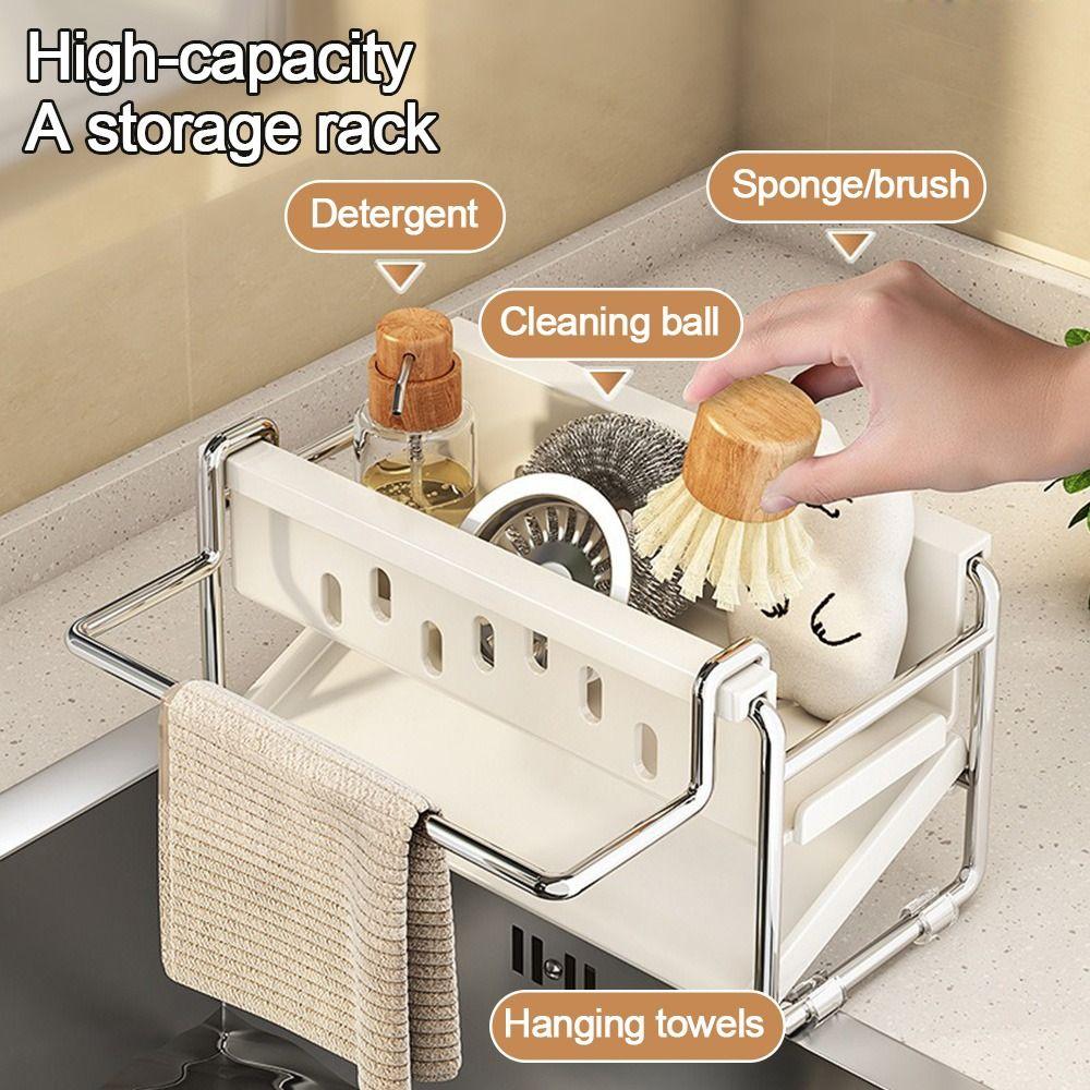 

Rag Organizer Self-draining Sink Shelf Large Size Sponge Holder Bathroom Shampoo Shelves grey-without pole