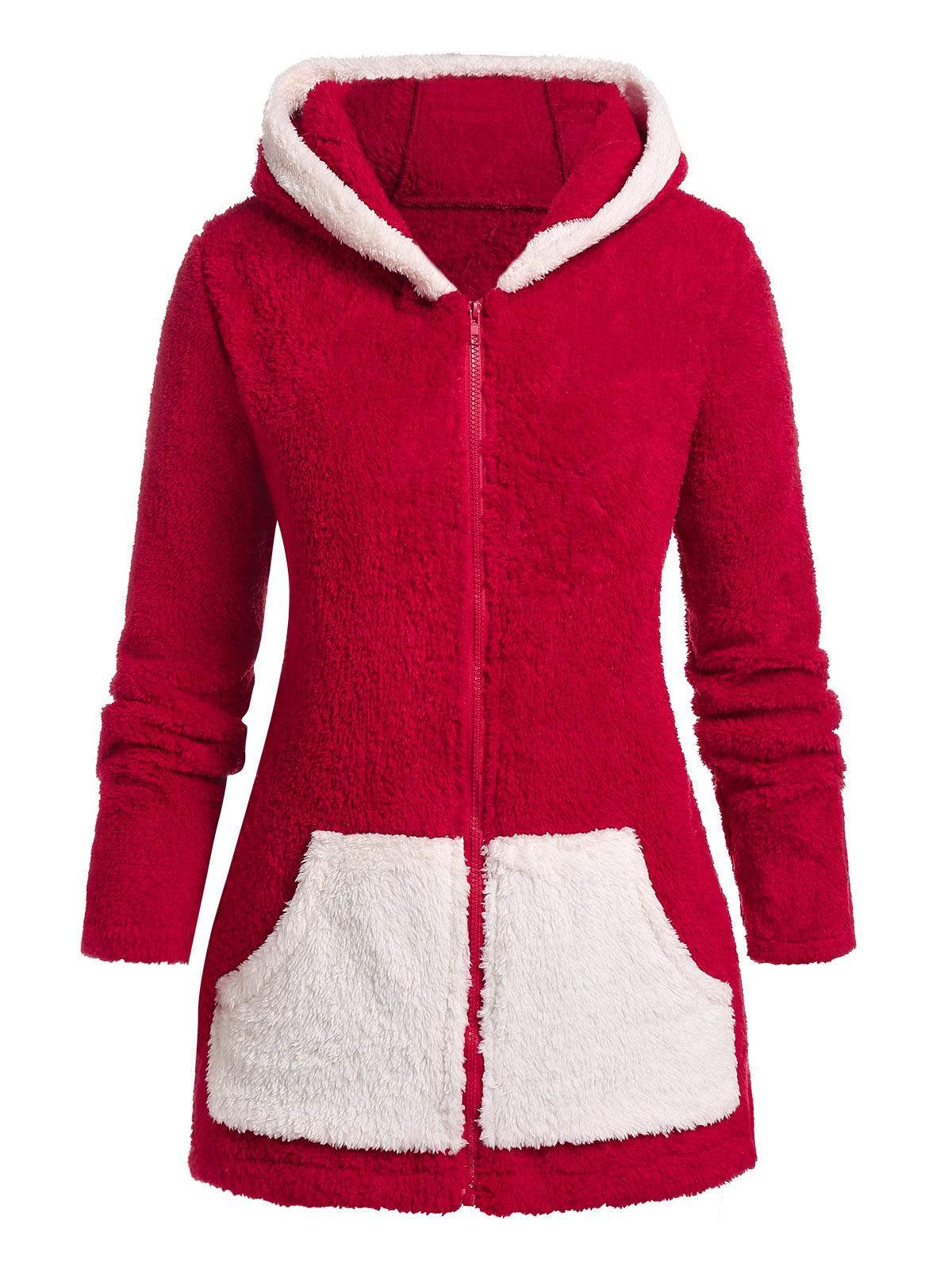 Rosegal Plus Size Рождественская цветная шуба с капюшоном из искусственного меха 2XL — фото 3