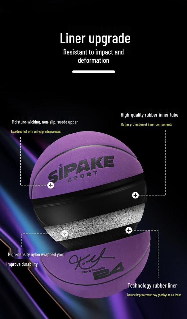 Black and White Suede Leather Basketball, Size 6/7, Non-slip & Sweat-absorbing for Indoor/Outdoor Use
