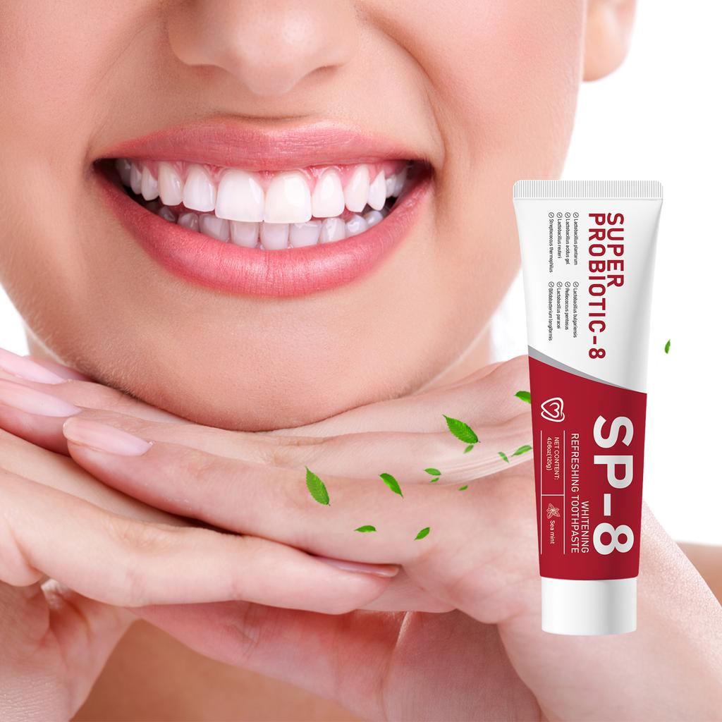 Probiotic Whitening Toothpaste 120g - SIP-8 Formula Freshens Breath, Removes Stains Brightens Teeth for Oral Health.