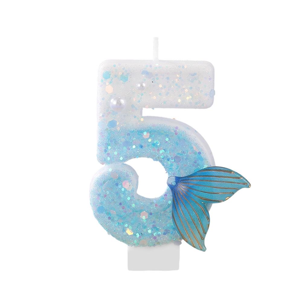 Blue Mermaid Tail Candle for Princess Birthday Cake