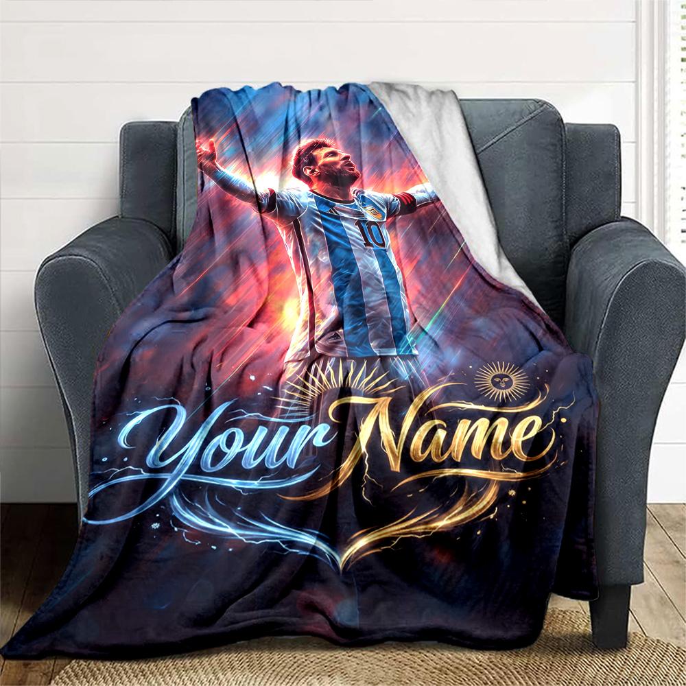Football Messi Customize Text Blanket Lightweight Customizable Blanket Ultra-Soft Perfect for Office Chair Livingroom Sofa Home Decor