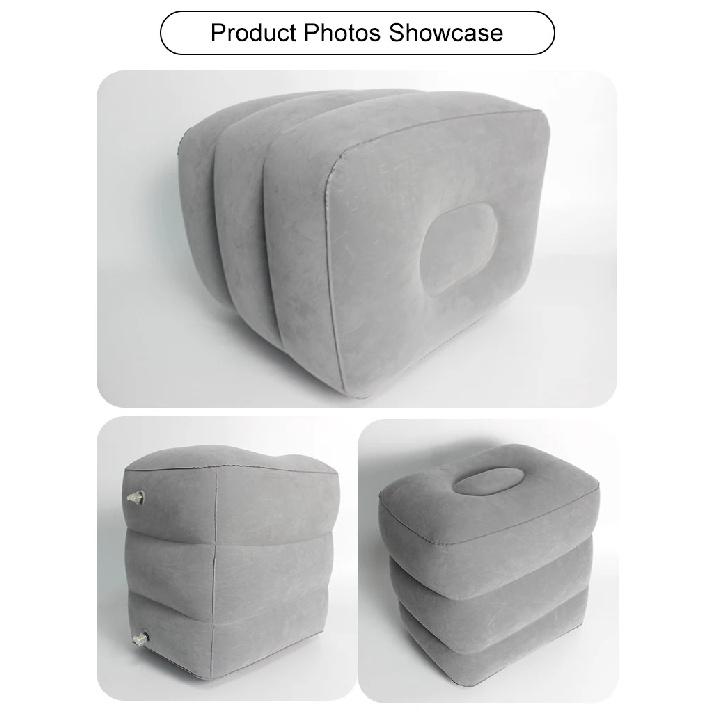 3-Layer Inflatable Foot Rest Pillow Adjustable Height Air Footrest for Travel Office Airplane Car Home