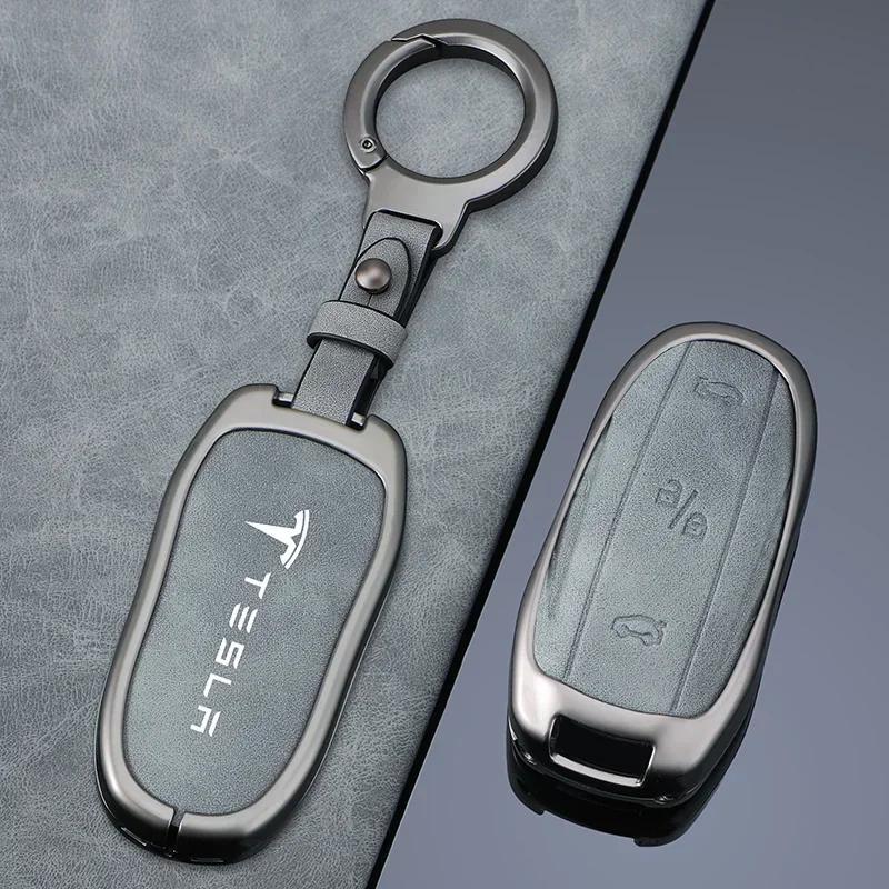 Car Sticker 2025 Hot Fashion Car Metal Advanced Gray Key Case Cover Shell Holder Protection Auto Styling Accessory For Tesla Mod