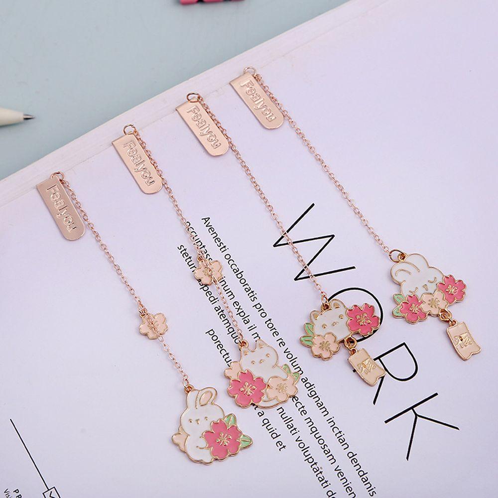 Book Clips Reading Paper Clips Book Tag Pendant Bookmark Rabbit Romantic Sakura Metal Bookmark