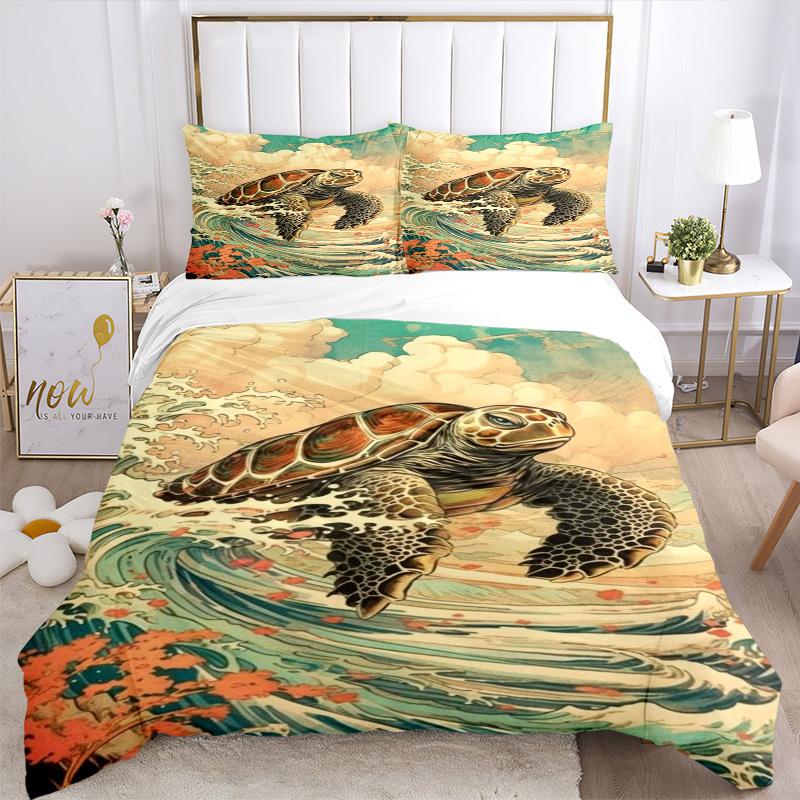 3pcs Turtle Wave Duvet Cover Set - Includes 1 Duvet Cover and 2 Pillowcases, No Quilt Core, All-Season Home Decor Yy251111081
