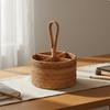 4 Compartment Organizer With Dividers Woven Rattan Container Divided Storage Container Portable Wicker Utensil Carrier