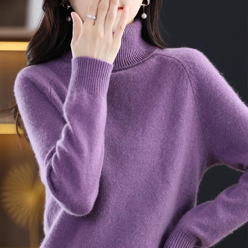 High-Neck Slimming Knit Sweater - Women's Elegant Autumn/Winter Base Layer