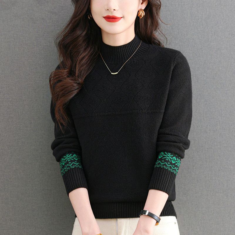 Cashmere Sweater Women Pullover Autumn and Winter Casual Half High Neck Solid Long Sleeve Knitted Sweater Pullover Female Top