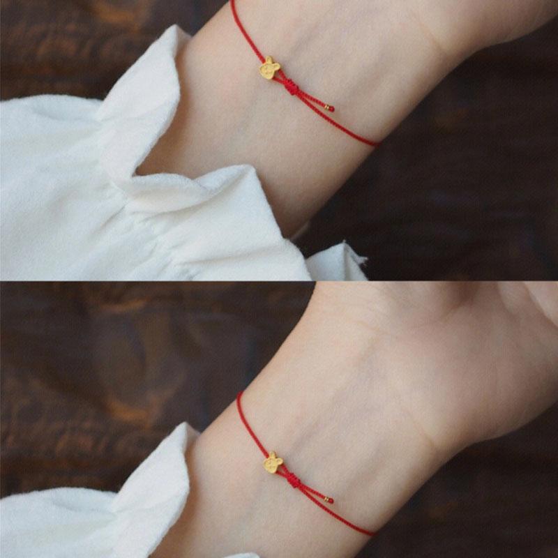PANJBJ Kaninchen Armband für Damen Mädchen Rotes Geflecht Verstellbarer Schmuck Neujahrs Geburtstagsgeschenk Dropshipping Großhandel