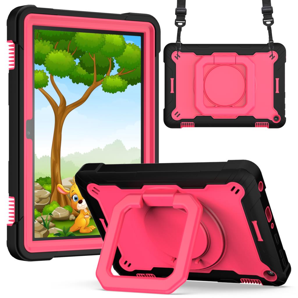 360 Rotating Case for Amazon Fire HD8 Plus 2020 10th Generation Handle Grip Stand Cover Shockproof Shoulder Strap Kids Funda # R