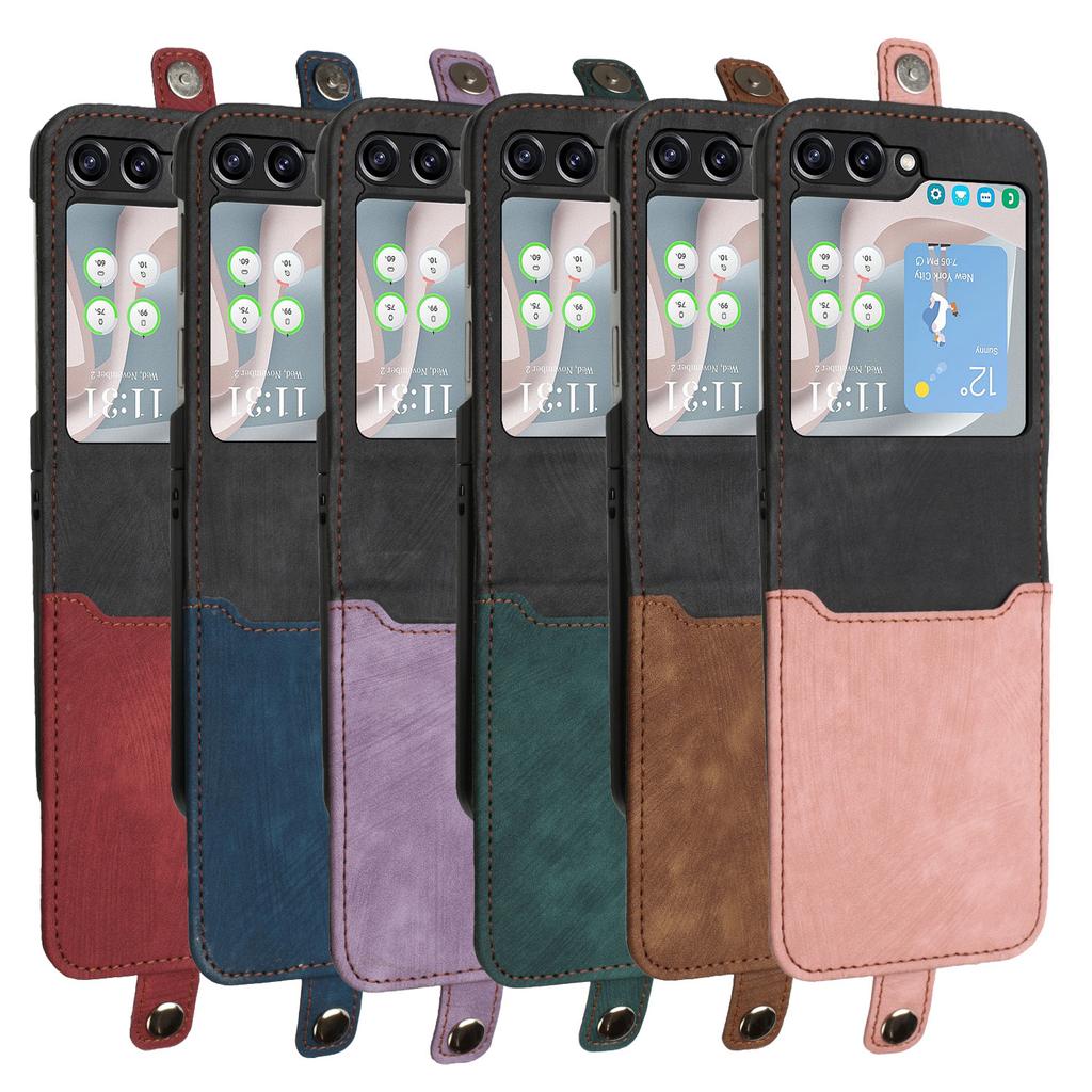 Suitable for Samsung Z fold 4 mobile phone leather case Z Flip5 retro matte splicing contrasting color card wallet 3rd generation