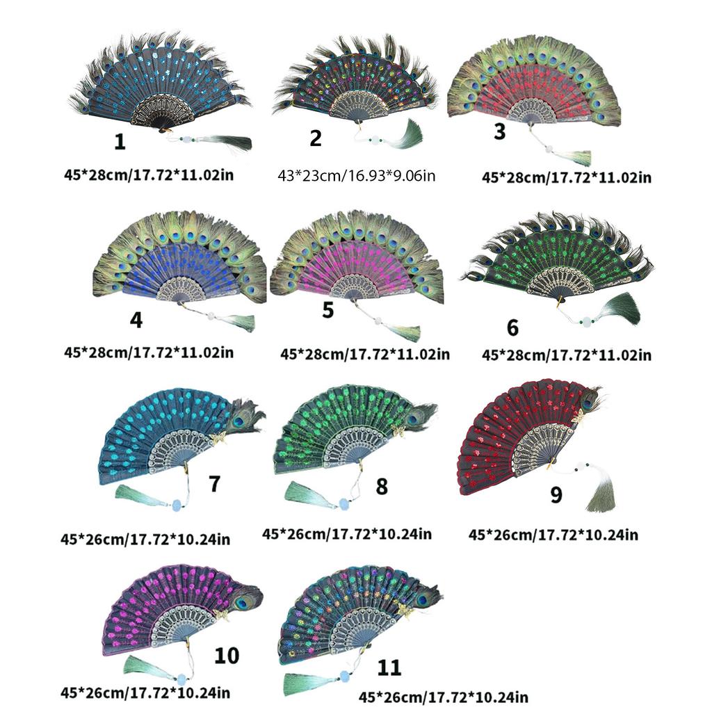 Colorful Hand Fan Elegant Peacock Feather Folding Fan for Halloween and Vintaged Type Occasion Decoration