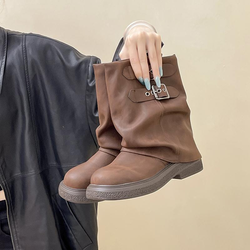 

Fashion Autumn Vintage Pleated Women Ankle Boots Concise Square Low Heels Shoes Street Style Banquet Party Short Botas Mujer 35 коричневый