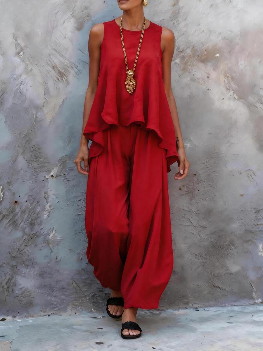 

Summer New Fashion Women s Clothing Loose Wide Leg Pants Casual Set XXL червоний