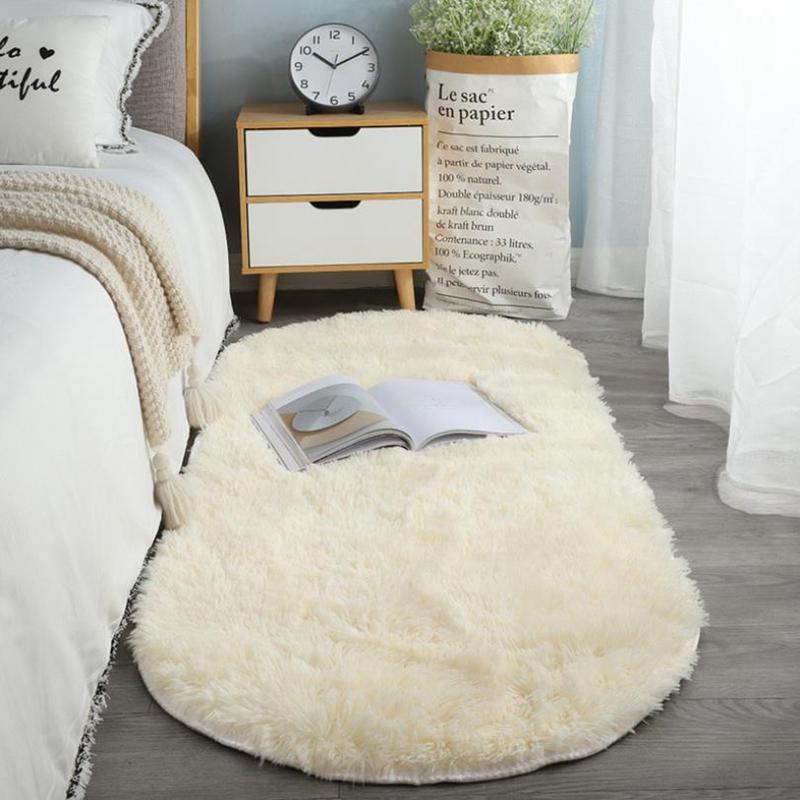 Oval Soft Silkly Plush Carpet Modern Home Decor Living Room Sofa Coffee Table Floor Rug Girl Bedroom Foot Mat Balcony Cushion
