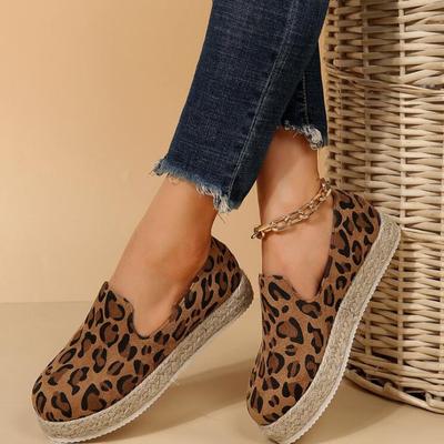 2024 neue große Damenschuhe einfarbig Gras gewebt Leopard runder Kopf Muffin dicke Sohle Damen Casual Single Schuhe