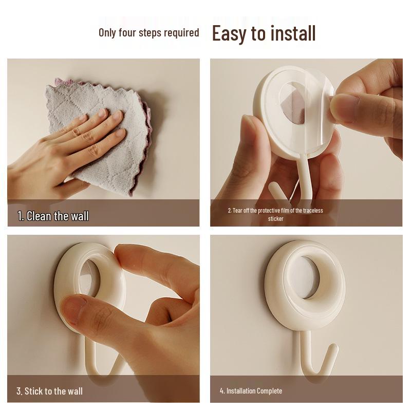 4-Piece Traceless Adhesive Hooks Set: Nail-Free Wall-Mounted Hooks for Kitchen & Bathroom Storage