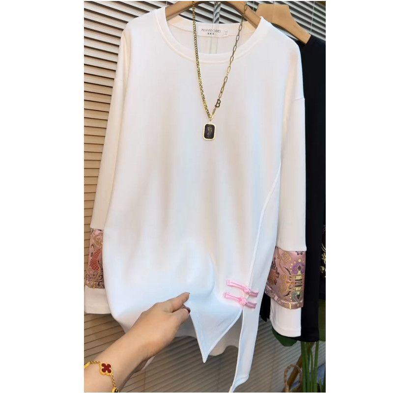 Plus Size Women's Chinese Style Long-Sleeve T-Shirt - Spring Loose Slimming Top