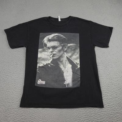 David Bowie Shirt Mens Large Black Smoking Sunglasses Graphic Tee Rock Music
