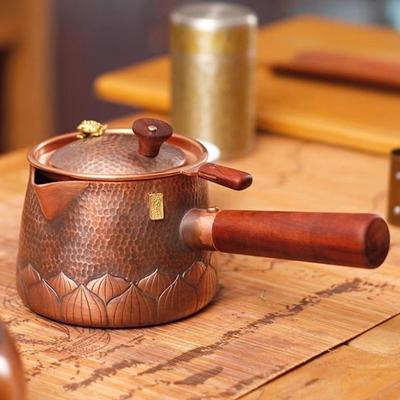 Pure Koperen Vintage Kokende Theepot voor Thuisgebruik met Zeef Gebrande Thee Bus Handgemaakte Thee Scheiding Zijhandvat Pot