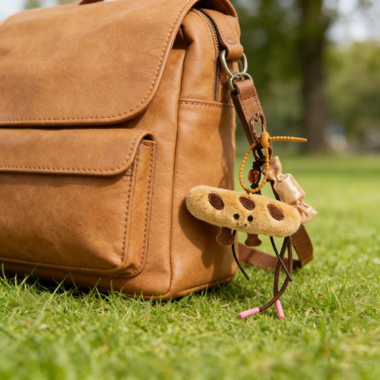 Cute Plush Keychain with Face Soft Fluffy Croissant Baguette Pendant Smiling Bread Bag Charm