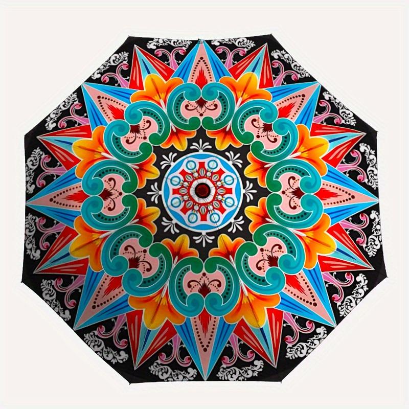 1pc Mandala Artwork Umbrella - 8-Rib Automatic Open/Close, Fashionable Compact Umbrella for Outdoor Adventures yy250813172