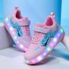 Kinder Rollschuhe LED Vierrädrige Rollschuhe Schuh mit Bremse Räder Leuchtende Rollschuhe Lässige Skateboardschuhe