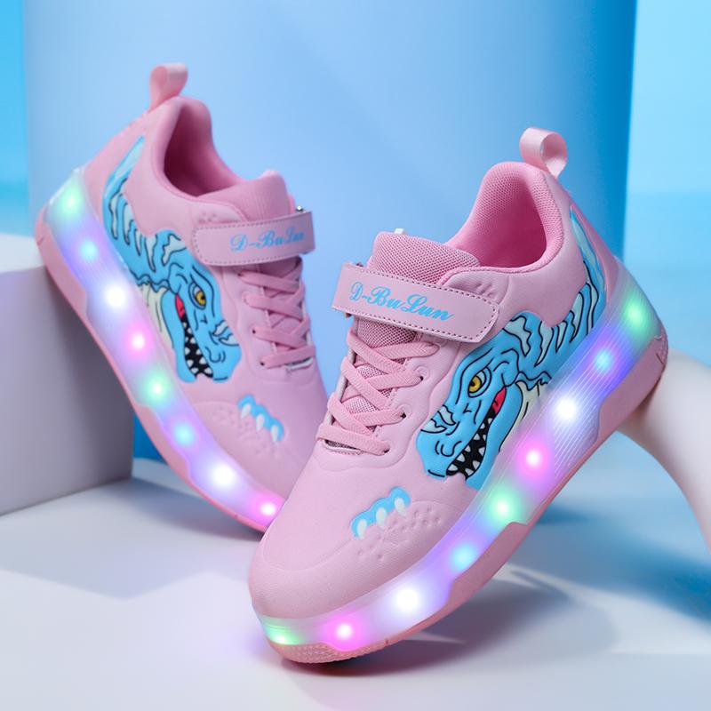 Kinder Rollschuhe LED Vierrädrige Rollschuhe Schuh mit Bremse Räder Leuchtende Rollschuhe Lässige Skateboardschuhe