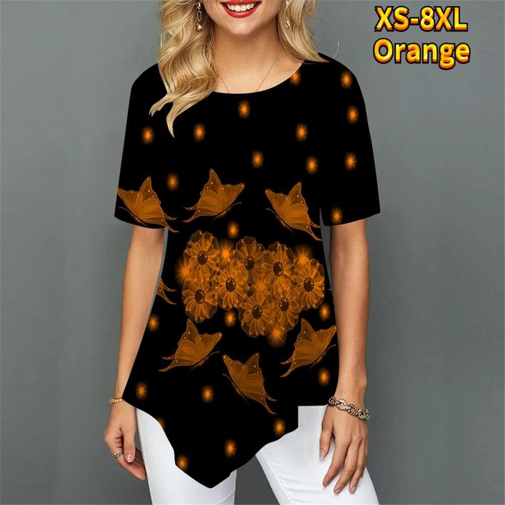 Mode Kurzarm Unregelmäßiger Saum Sommer Harajuku Digitaldruck Frauen T-Shirt Element O-Ausschnitt Straße Bequeme Damen Casual
