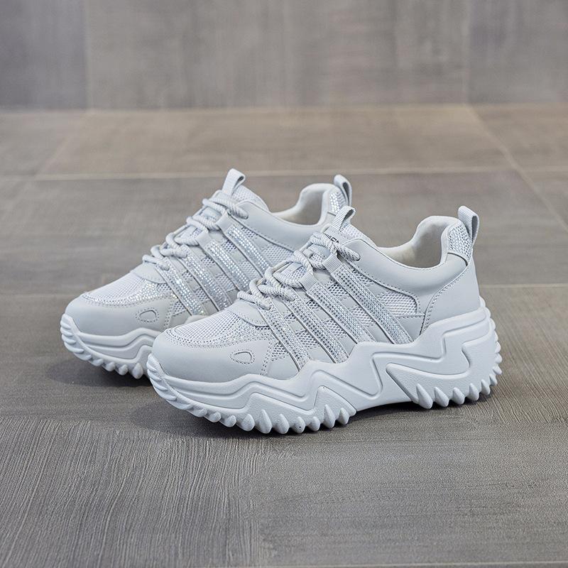 Summer small thick-soled heightening women's shoes, new comfortable casual soft-soled soft-faced sports dad shoes with diamonds