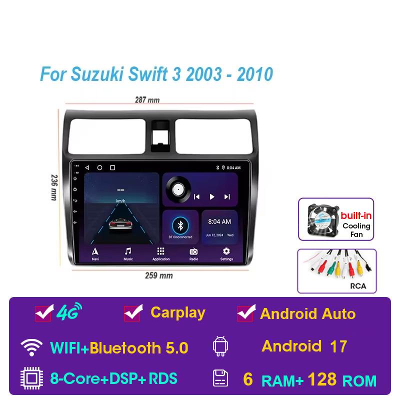 Car Radio Android 17 For Suzuki Swift 2003-2010 Navigation Multimedia Video Player Carplay Auto Head Unit BT Stereo GPS 4G WIFI