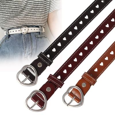 Punk PU Leather Belt Gothic Waist Band Fashion Love Heart Belts  For Women Man