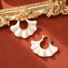 New Design Of Accessories With Pleated White Leaf Drop Glaze Fan-shaped Earrings Luxury And Niche Personalized Earrings