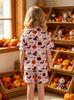 Dívčí pyžamový set Růžový s potiskem Halloweenských dýní a duchů, s knoflíky, krátkým rukávem, a šortkami, Dětské letní oblečení na doma, Pyžama pro dívky 4-7 let