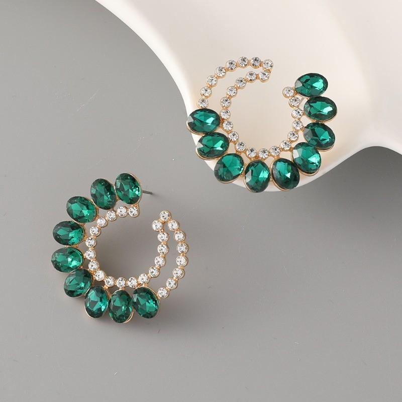 

Pinkdudu Vintage Glass Geometric Block Zircon Earrings Gradual Trendy Stud Earrings Women Jewelry PD2361 зелёный