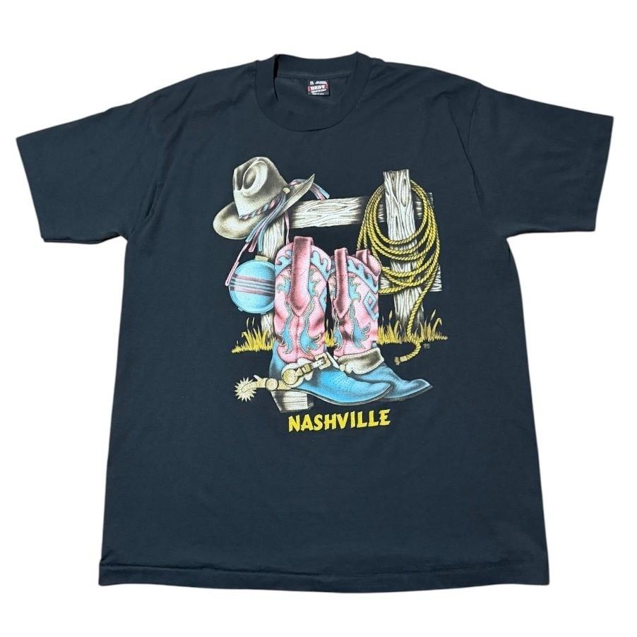 Vintage 90s Nashville Tennessee Cowboy Glitter Boots Art Graphic Country T Shirt L