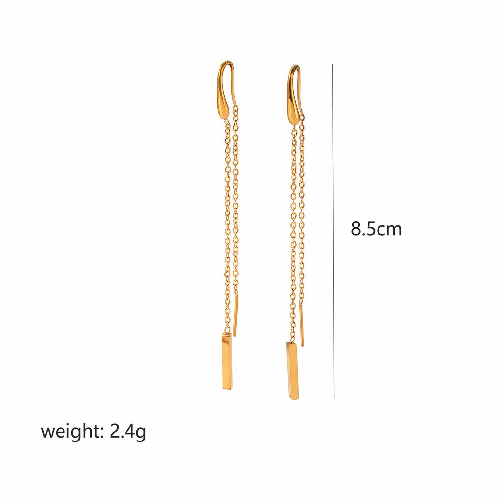18k Gold Plated Chain Earring Dainty Star Moon Strip Drop Dangle Stainless Steel Long Threader Earring For Women
