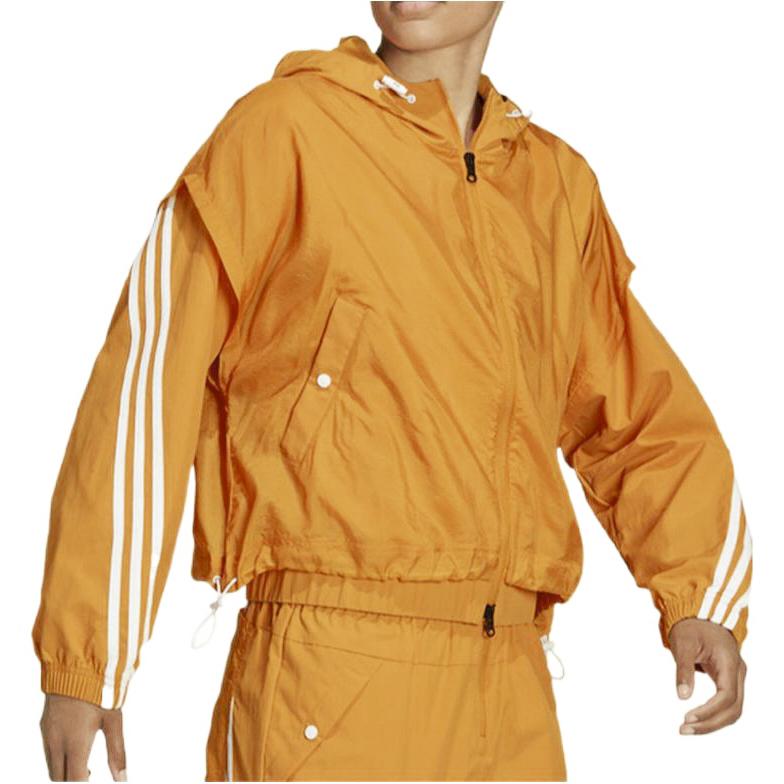Adidas Striped Hooded Zip Jacket Women Jackets Yellow HA0813