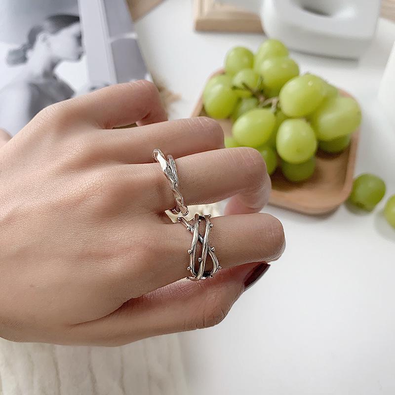 Korean Retro Style Multi-Layer Women's Ring - Irregular Double Layer Open Design for Trendy Index Finger