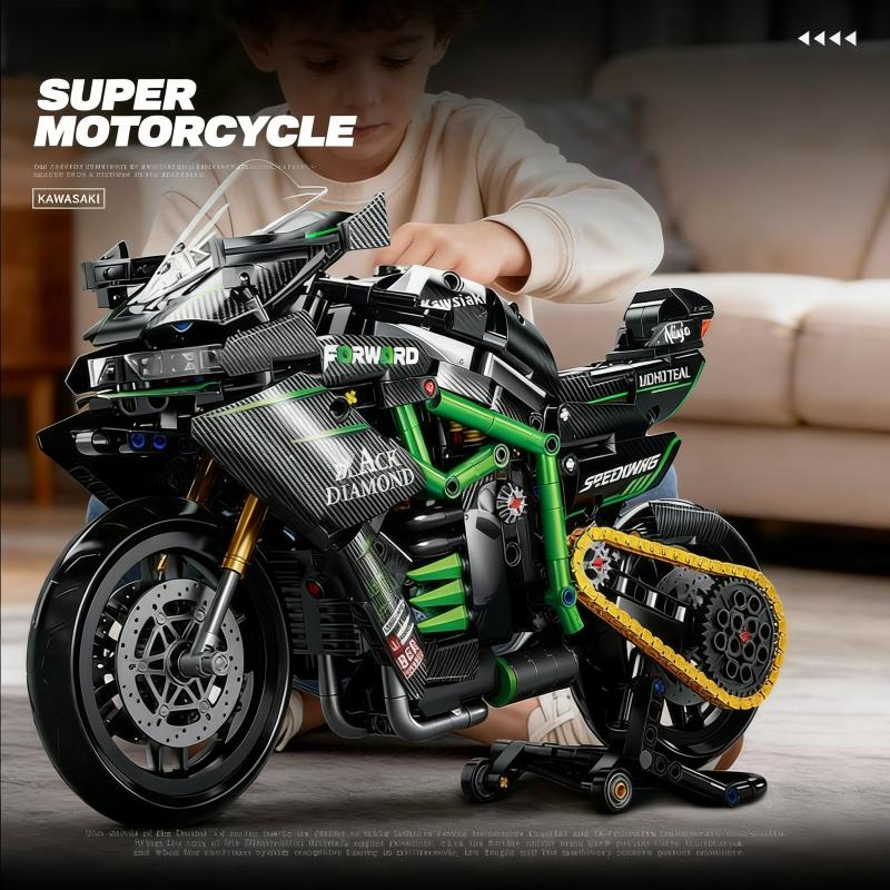Technic Superbike Building Blocks Kit, 1:8 Scale Collectible Motorcycle Model with Working Suspension, Chain Drive and Display S