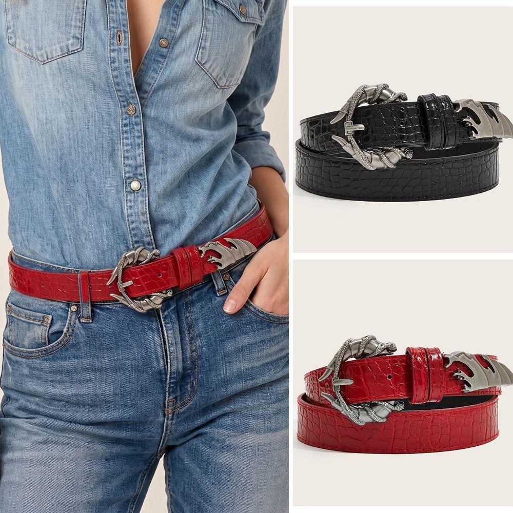PU Leather Double Snake Belt Gothic Snake Buckle Waistband Cool Women Belt Unisex