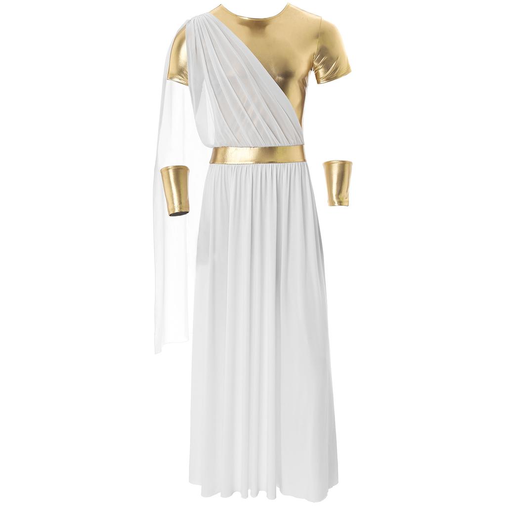 Herrekostyme Antikk gresk toga - Metallisk patchwork-kappe med korte ermer og hansker for Halloween/romersk cosplay